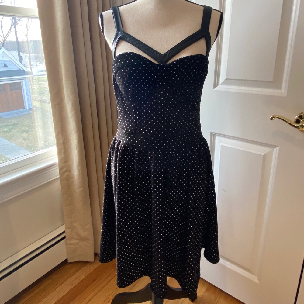 Faux Leather Cut Out Strap Skater Dress